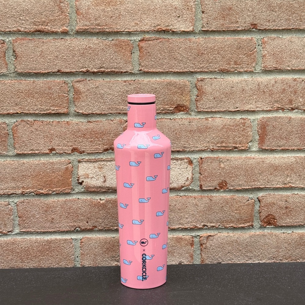 Vineyard Vines Corksicle Water Bottle 25 oz Pink Whale Print Insulated Flask